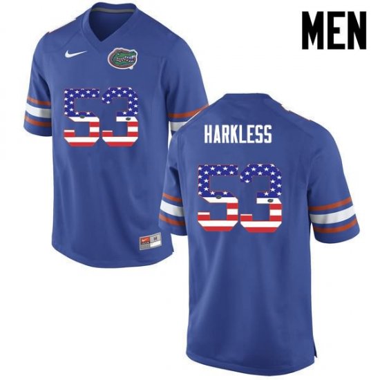 Men's Florida Gators #53 Kavaris Harkless NCAA Nike Blue USA Flag Fashion Authentic Stitched College Football Jersey JJS1862TM